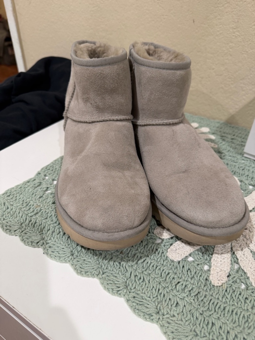 UGG Classic Mini Suede Shearling Boots - Light Gray